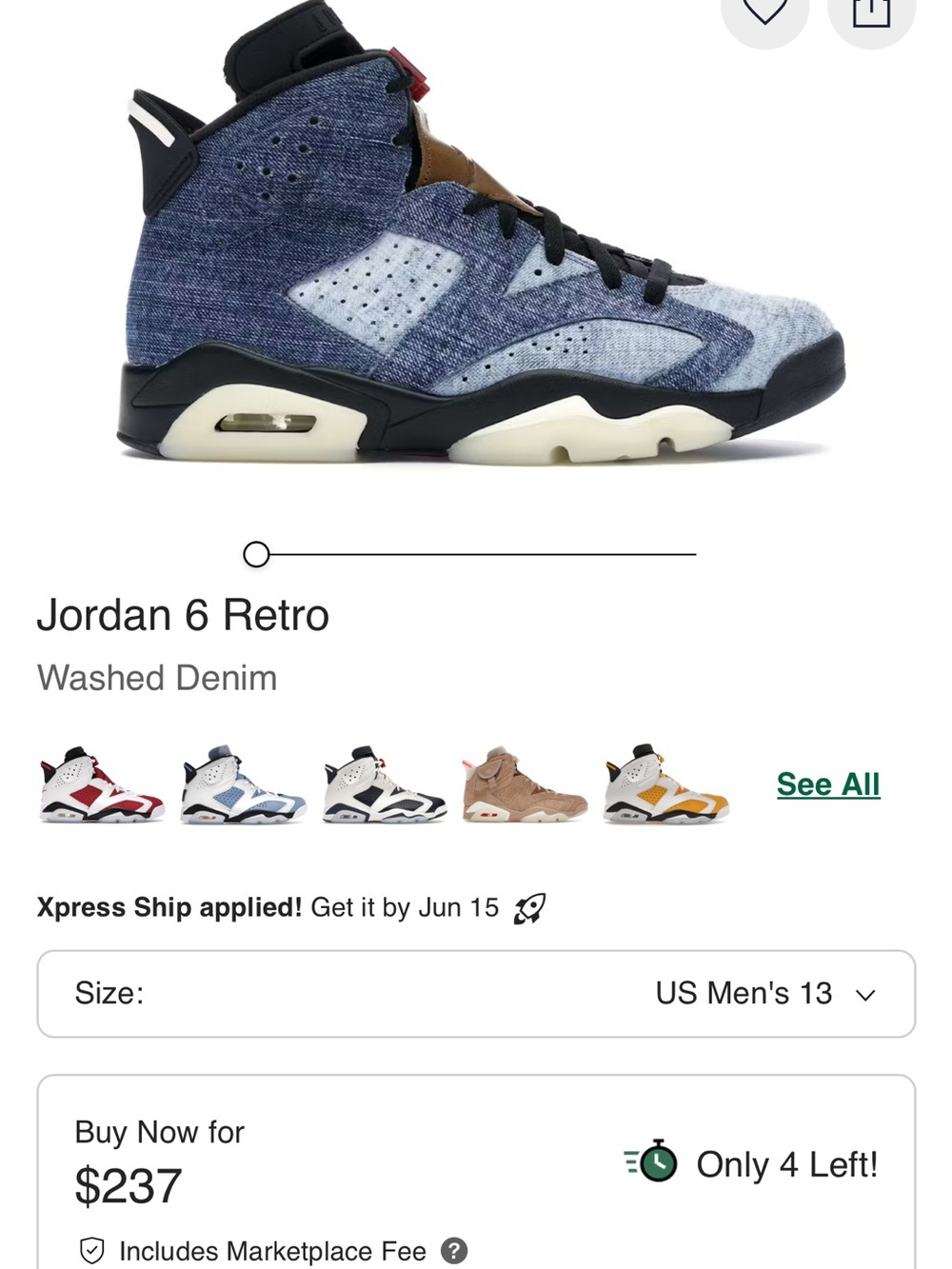 Jordan Washed Denim 6 Retro - Blue/Black/White